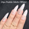 24pc White Marble Stiletto Full Cover Press on nails 