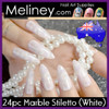24pc Marble Stiletto Nails white