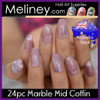 24pc mauve marble mid coffin full cover Press on nails