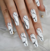 24pc Marble Coffin Nails (White)
