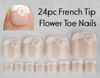 24pc Full Cover French Tips Short Square Flower Toe Nails Press on Nails 