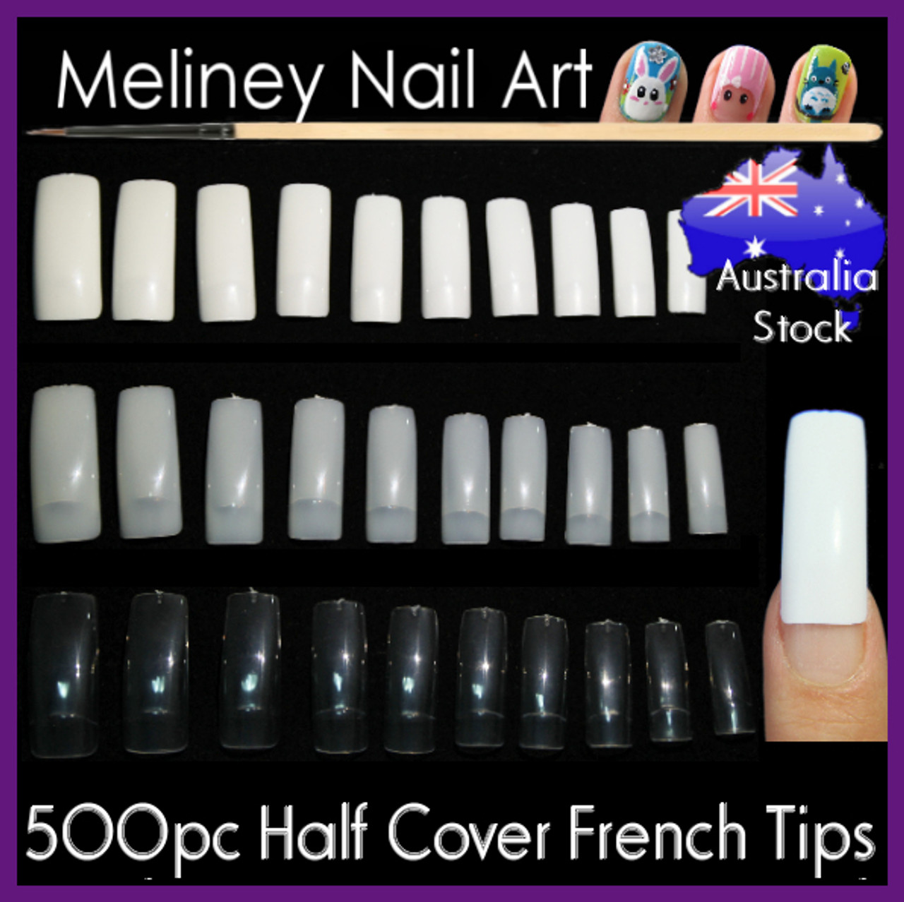 500pc Half Cover French Tips Artificial Manicure Extensions 500pc Half Cover French Tips Artificial Manicure Extensions