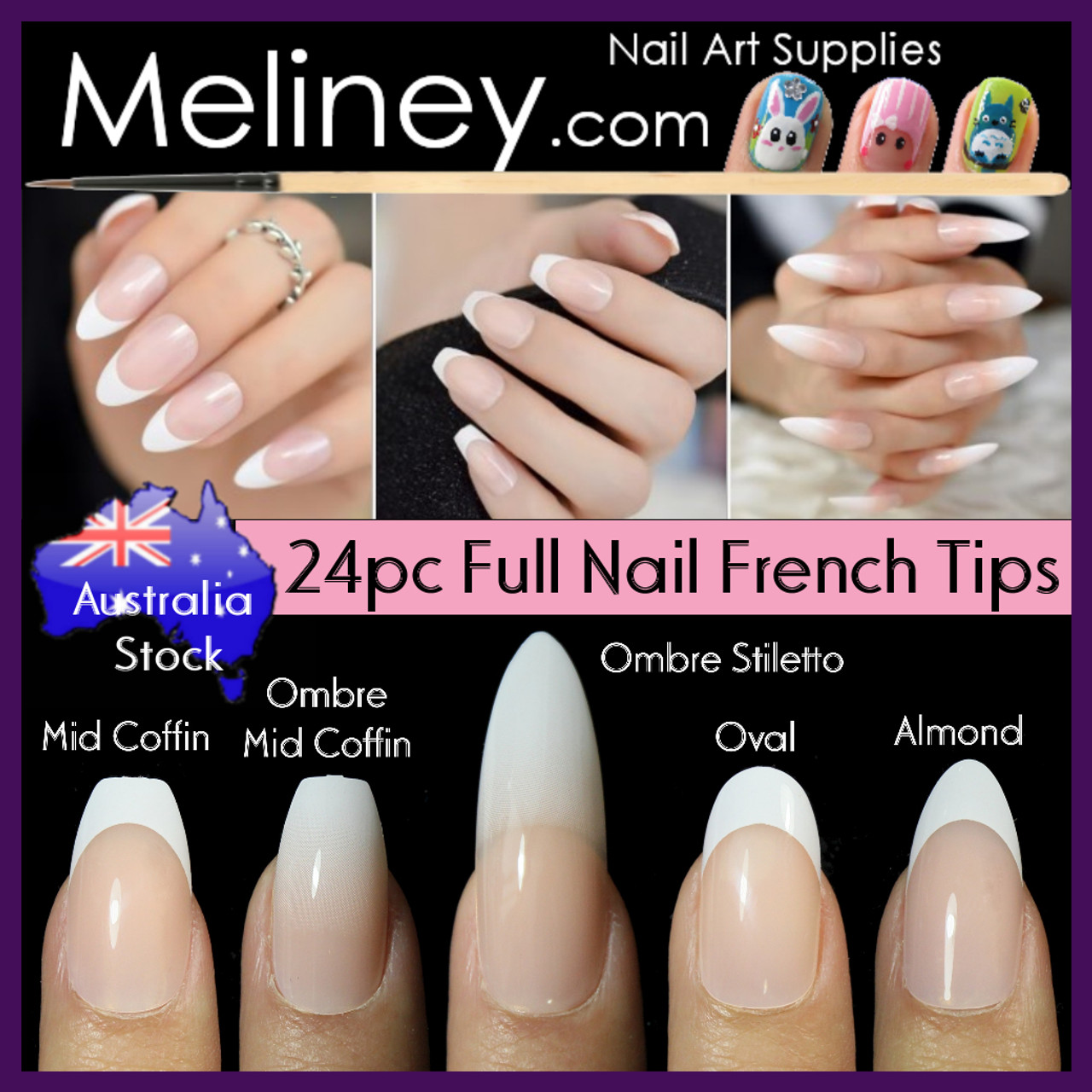 24Pc Full Nail French Tips. Finger Toe Full Cover Nail Tips