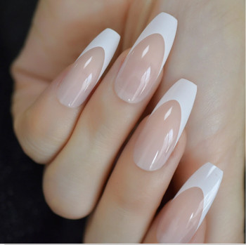 24pc Coffin full Nail French Tips Full Cover Press on Nails