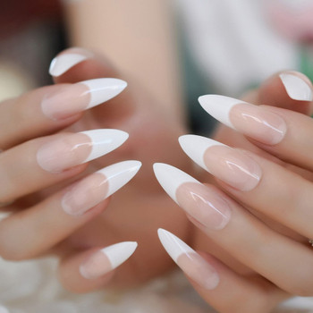 24pc Stiletto Full Nail French Tips Full Cover Press on Nails