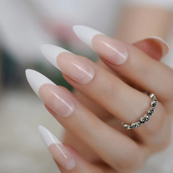 24pc Stiletto Full Nail French Tips Full Cover Press on Nails