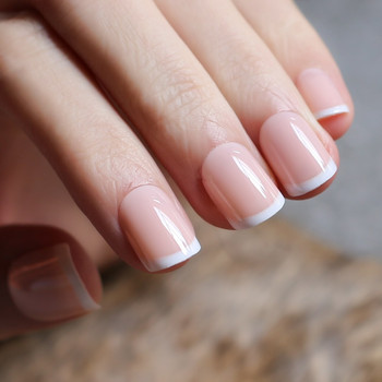 24pc Full Nail French Tips mini Full Cover Press on  Nails Square Short