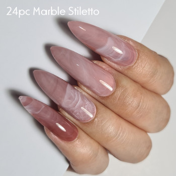 24pc Marble Stiletto Full Cover Press on Nails