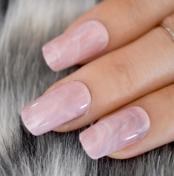 24pc Pink Mauve marble square Full Cover Press on nails