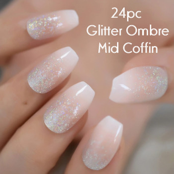 24pc Glitter Ombre Mid Coffin Nails