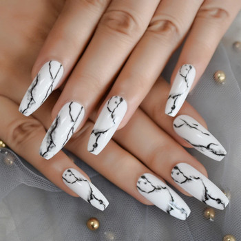 24pc white marble coffin full cover nails