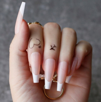 24pc French Tip Tapered Coffin full cover nails