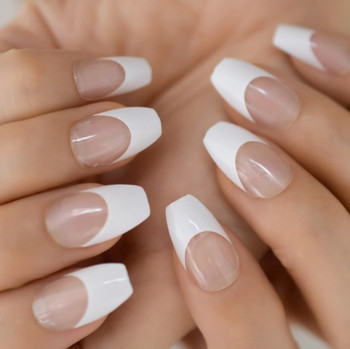 24pc Long French  Tip Mid Coffin Full Cover French Tips