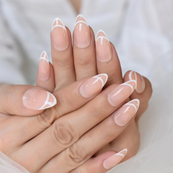 24pc Border French Almond Full Cover French Tips