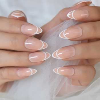 24pc Border French Almond Full Cover French Tips