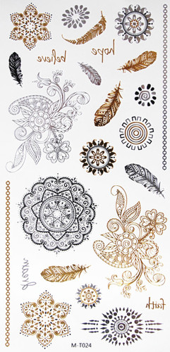 Metallic Flash Temporary Body Tattoos flower feather