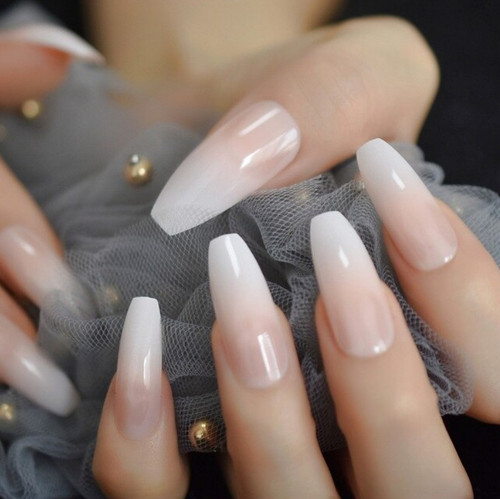 24pc Long Ombre Coffin Full Cover Press on Nails