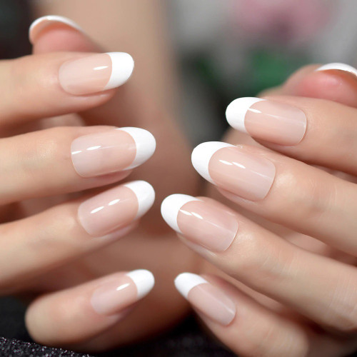 24pc Oval French Nail Tips Full Cover Press on Nails