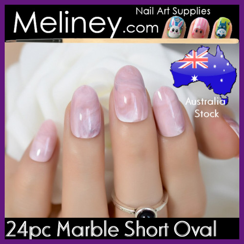 24pc marble short oval nails