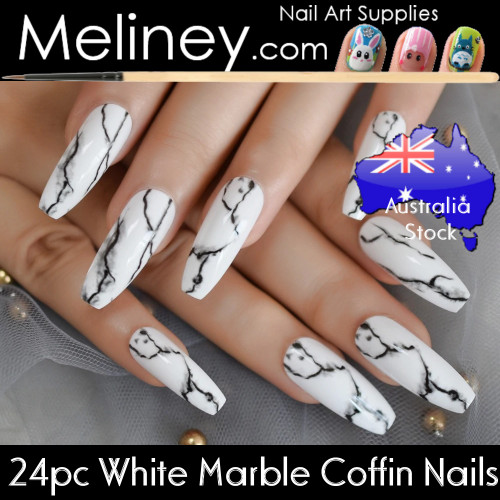 24pc white marble coffin full cover nails