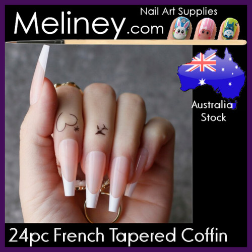 24pc French Tip Tapered Coffin full cover nails