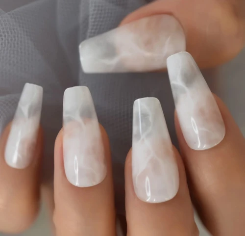 24pc Marble MT Coffin Full cover Nails 