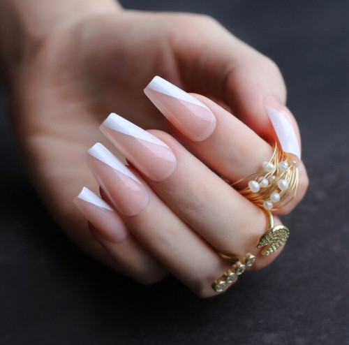 24pc Side French MT Coffin Full cover Nails 