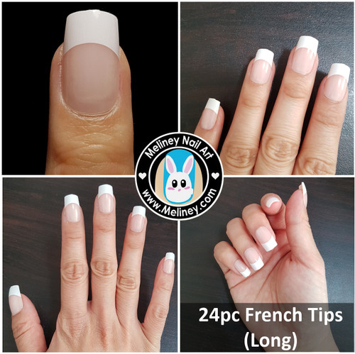 24pc Full Cover French Tips Long Square Press on Nails 