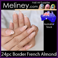 24pc Border French Almond Full Cover French Tips