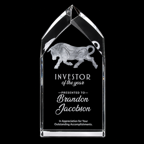 3D Crystal Ludlow Award | Custom Laser Etched & Engraved Glass | Personalized Corporate Employee Recognition Appreciation Trophy
