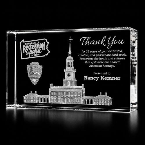 3D Crystal Cooper Rectangle Award | Custom Laser Etched & Engraved Glass | Personalized Corporate Employee Recognition Appreciation Trophy