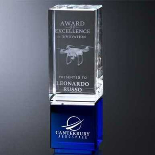 3D Crystal Oakley Indigo Award | Custom Laser Etched & Engraved Glass | Personalized Corporate Employee Recognition Appreciation Trophy