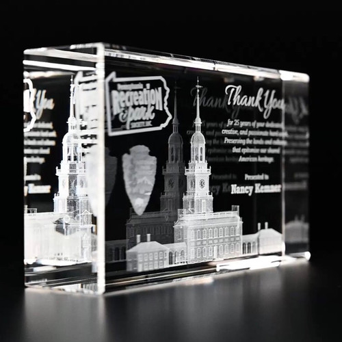 3D Crystal Cooper Rectangle Award | Custom Laser Etched & Engraved Glass | Personalized Corporate Employee Recognition Appreciation Trophy