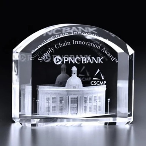 3D Crystal Mercer Award | Custom Laser Etched & Engraved Glass | Personalized Corporate Employee Appreciation Recognition Paperweight Trophy