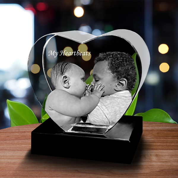 Personalized 3D Engraved Crystal Heart Pic Personalized 3D Custom Glass Laser Etched & Engraved Crystal Cube Block Photo Picture Image Keepsake.