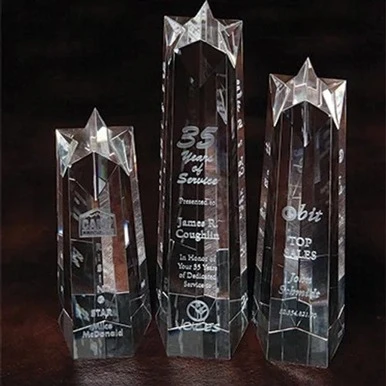 3D Crystal Star Tower Award | Custom Laser Etched & Engraved Glass | Personalized Corporate Employee Recognition Appreciation Trophy