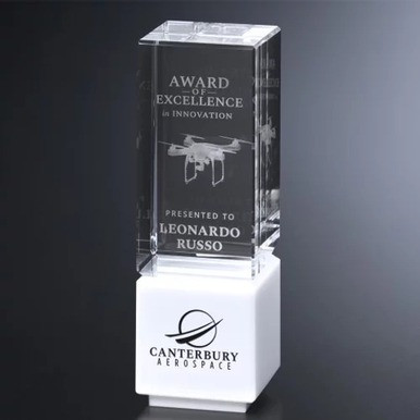 3D Crystal Oakley Ivory Award | Custom Laser Etched & Engraved Glass | Personalized Corporate Employee Recognition Appreciation Trophy
