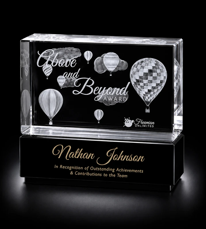 3D Crystal Butler Sable Cube Award | Custom Laser Etched & Engraved Glass | Personalized Corporate Employee Recognition Appreciation Trophy