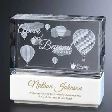 3D Crystal Butler Ivory Cube Award | Custom Laser Etched & Engraved Glass | Personalized Corporate Employee Recognition Appreciation Trophy