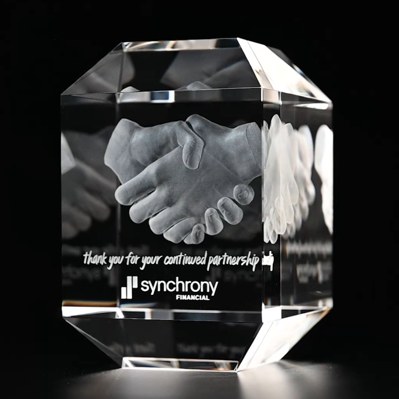 3D Crystal Victoria Award | Custom Laser Etched & Engraved Glass | Personalized Corporate Employee Recognition Paperweight Trophy