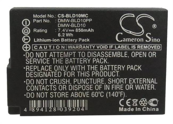 Battery for Panasonic DMC-G3 DMW-BLD10 DMW-BLD10E DMW-BLD10GK DMW-BLD10PP 850mAh