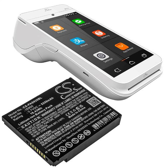Battery for Pax A920 A920C IS900 Payment Terminal CS-PAS920BL Li-ion 5250mAh Battery for Pax A920 A920C IS900 Payment Terminal CS-PAS920BL Li-ion 5250mAh
