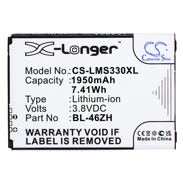 XL Battery for LG K8 LS675 AT&T GoPhone BL-46ZH EAC63079701 CS-LMS330XL 1950mAh