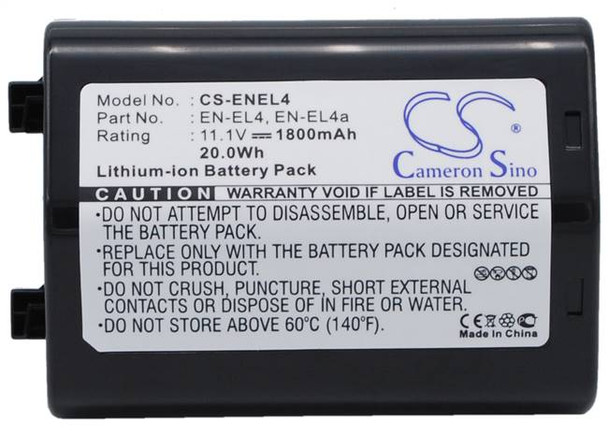 Battery for NIKON D2Hs D2X D2Xs D3 D3S F6 D2H D3X EN-EL4 EN-EL4a EN-EL4e 1800mAh