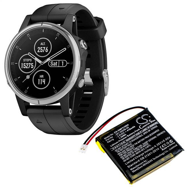 Battery for Garmin Fenix 5X Running 361-00098-00 Smartwatch CS-GMF510SH 410mAh