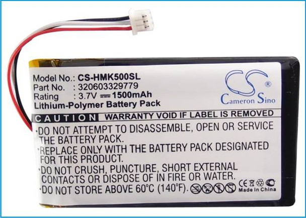 Battery for Harmon Kardon 320603329779 GPS-500 GPS Navigator CS-HMK500SL 1500mA