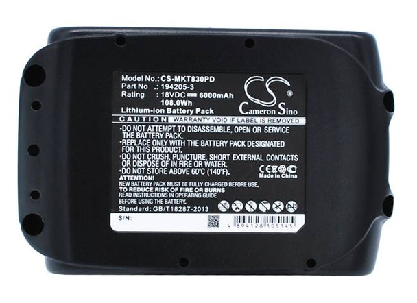 Battery for Makita 194205-3 194309-1 197422-4 BL1840B BL1850B BL1860B 18V 6000mA