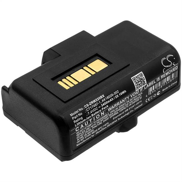 Battery for Zebra RW320 RW220 CT17497-1 AK18026-002 Printer CS-ZRW220BX 3400mAh