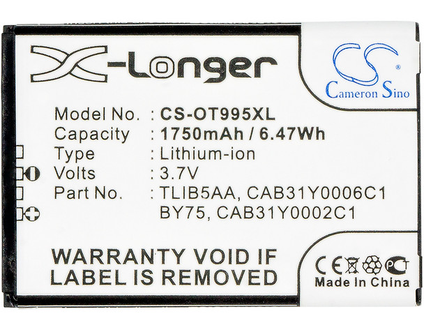 Battery for Alcatel BY75 CAB150000SC1 CAB31Y0002C1 CAB31Y0006C1 TLiB5AA TLiB5AD