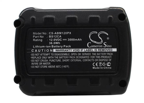 Battery for AEG MC-BS12CA BS12CA Power Tool CS-ABM120PX 12.0v 3000mAh 36.0Wh